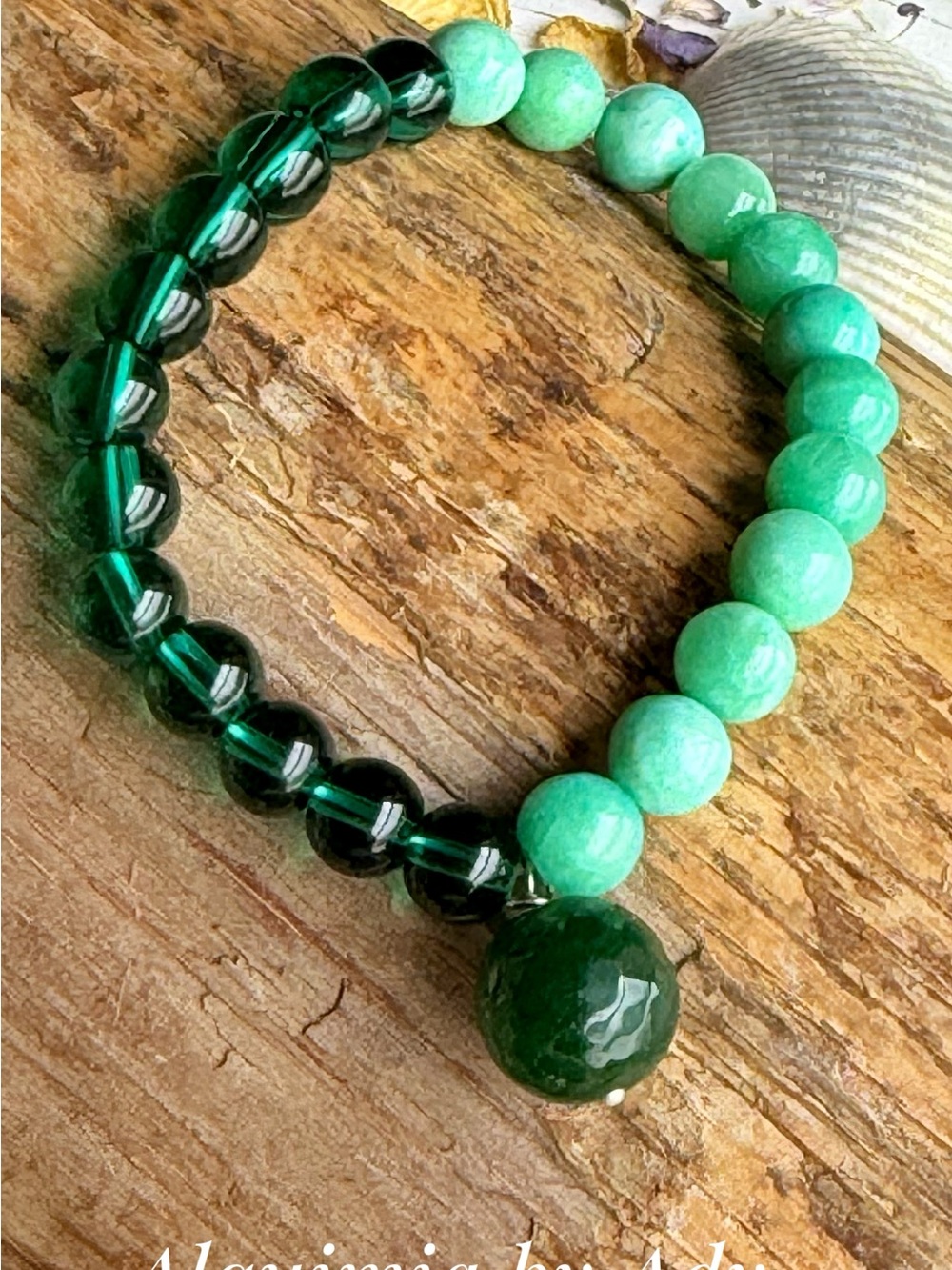 Green amazonite Multi-Bead Stretch Bracelet with Jade Charm
